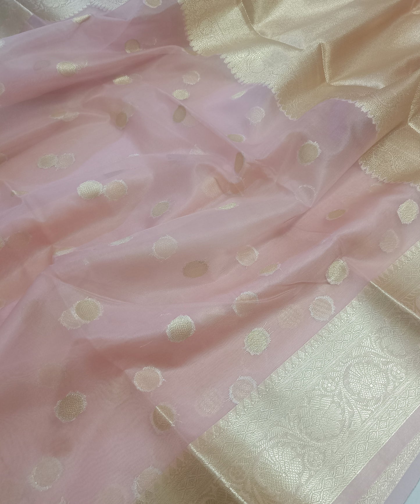 Baby Pink Banarasi Kora Silk Organza Saree