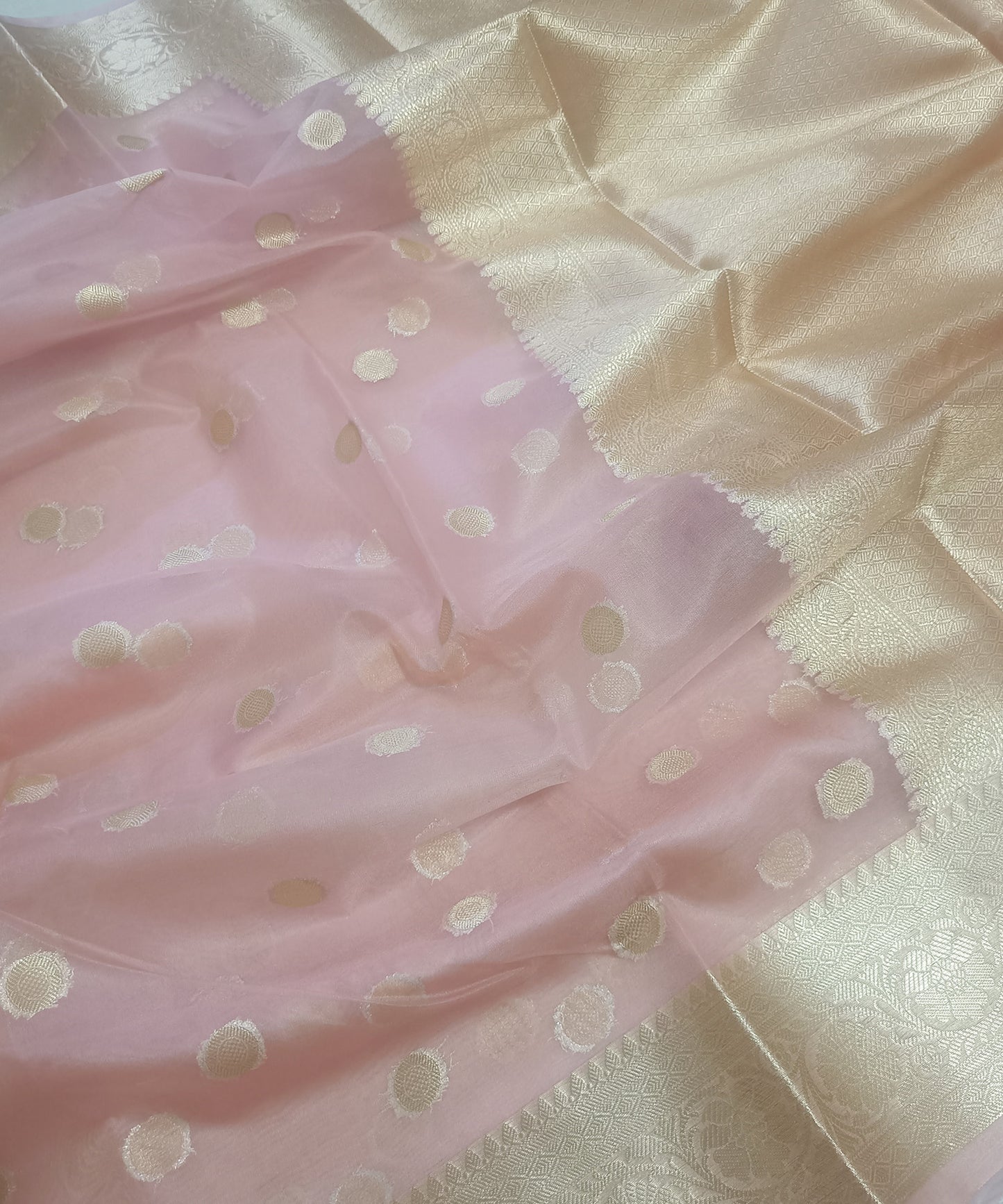 Baby Pink Banarasi Kora Silk Organza Saree