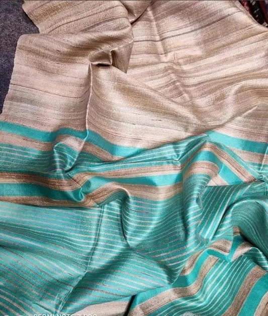 Beige and Brown Tusser Ghicha Silk Saree |Peepal Clothing