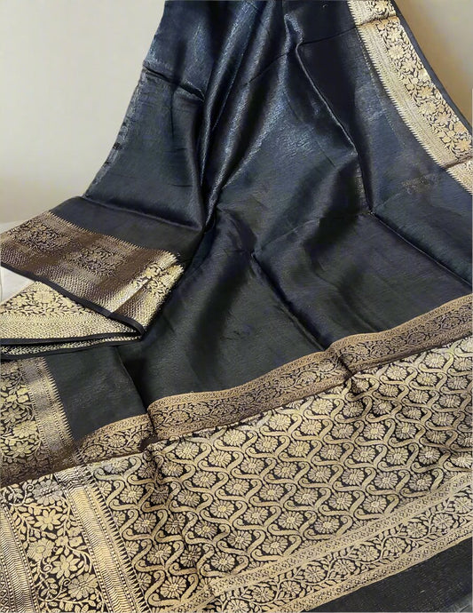 Black Banarasi Silk Linen saree