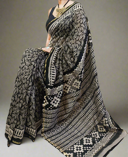 Black Chanderi Saree