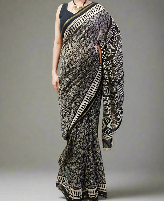 Black Chanderi Saree