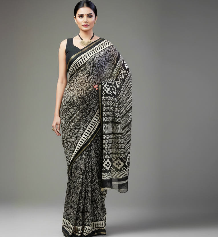 Black Chanderi Saree
