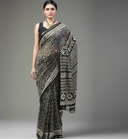 Black Chanderi Saree