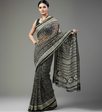Black Chanderi Saree