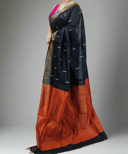 Black and Bronze Tussar Raw Silk Saree4