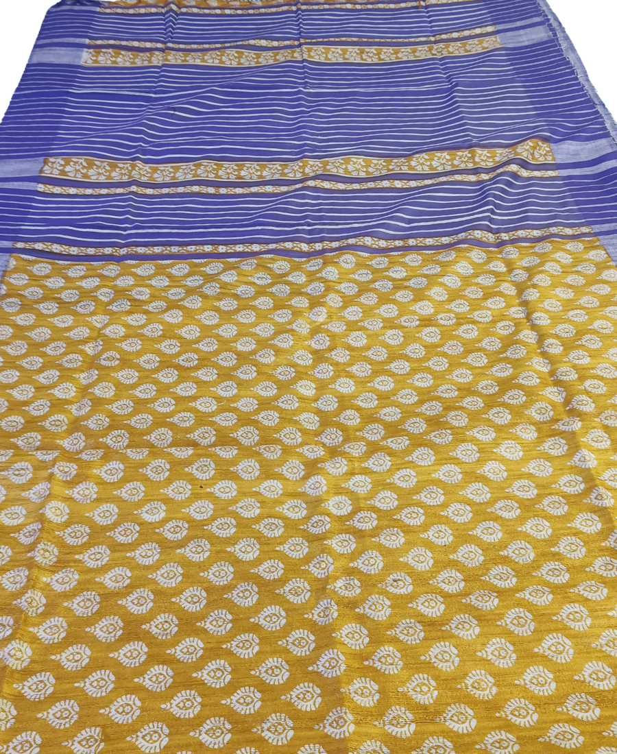 Printed Tussar Ghicha Silk Saree in Mustard Color