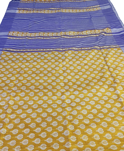 Printed Tussar Ghicha Silk Saree in Mustard Color