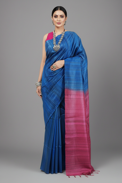 Blue Desi Tussar Silk Saree