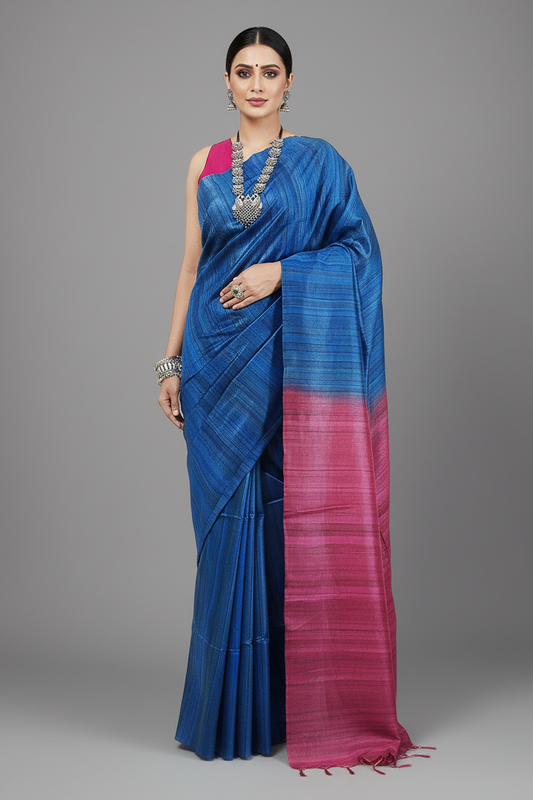 Blue Desi Tussar Silk Saree