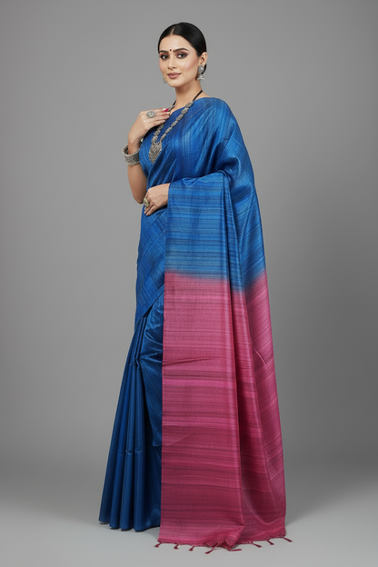 Blue Desi Tussar Silk Saree