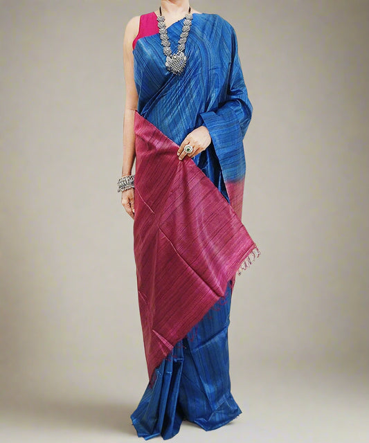 Blue Desi Tussar Silk Saree