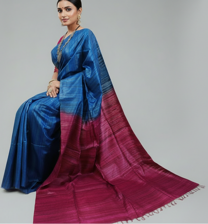 Blue Desi Tussar Silk Saree