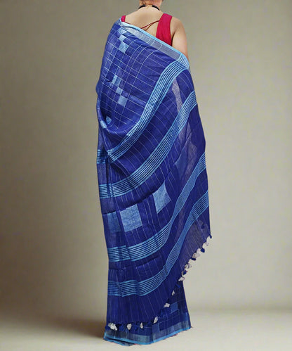Blue Handloom Pure Linen Saree