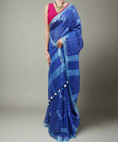 Blue Handloom Pure Linen Saree