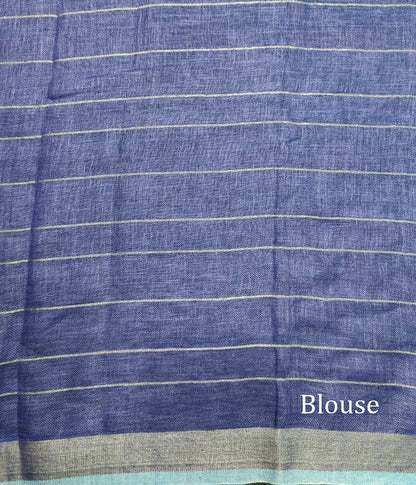 Blue Handloom Pure Linen Saree