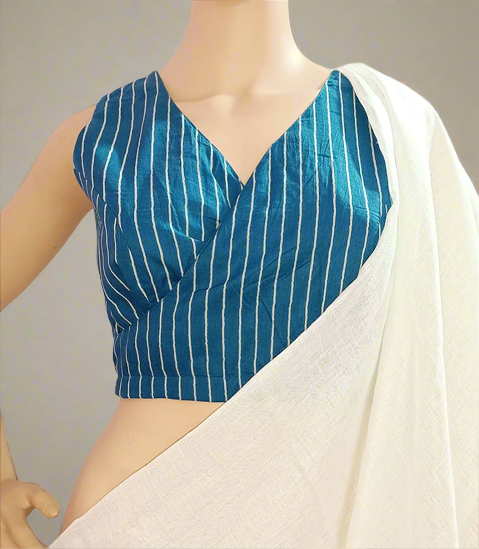 Blue Cotton Sleeveless Blouse