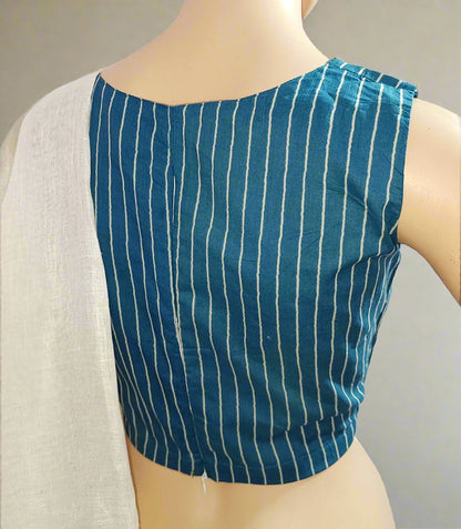 Blue Cotton Sleeveless Blouse