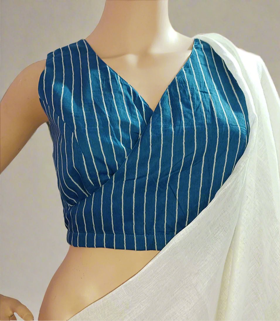 Blue Cotton Sleeveless Blouse