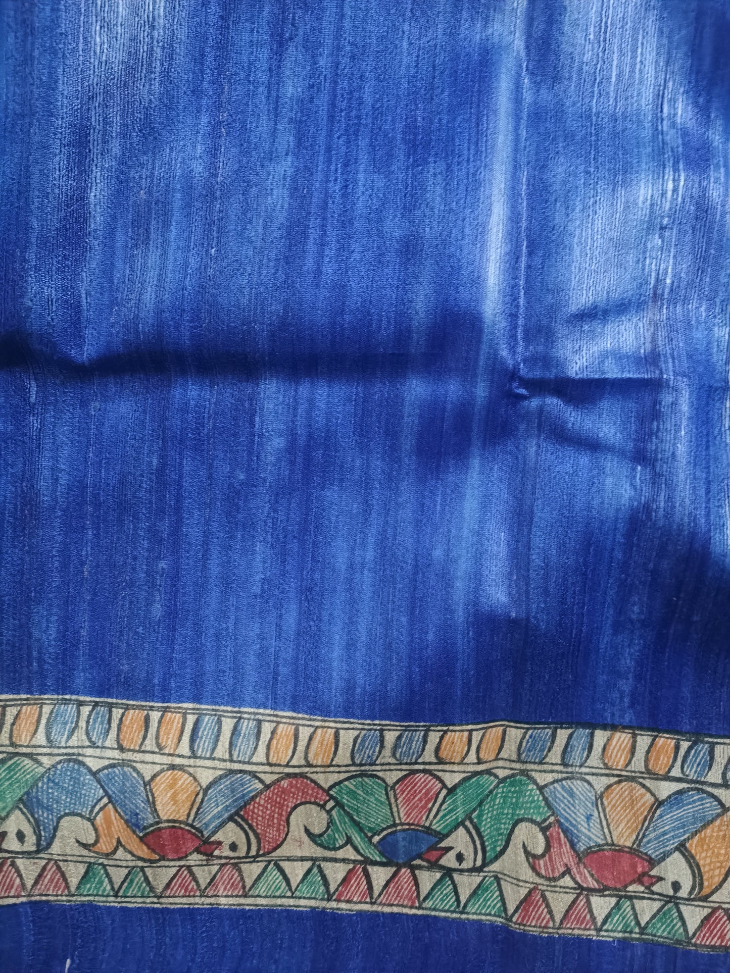 Blue Tassar Ghicha Madhubani Hand Painted Saree