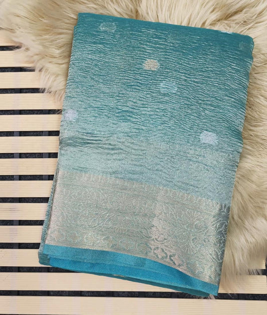 Blue Banarasi Crush Tissue Saree | Peepal Clothing