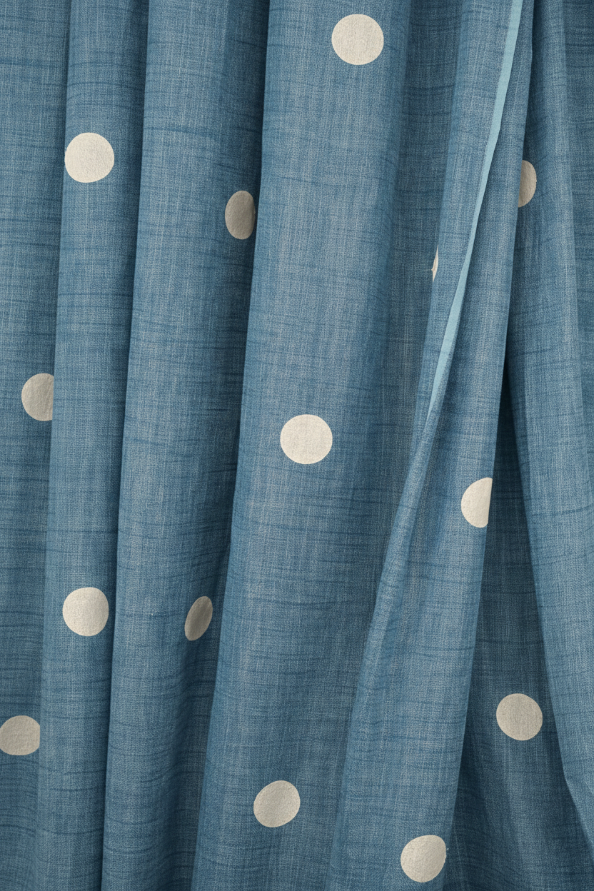 Embroidered Polka Dot Blue Cotton Slub Saree