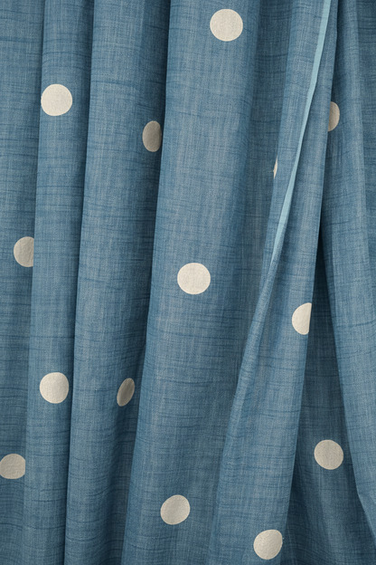 Embroidered Polka Dot Blue Cotton Slub Saree