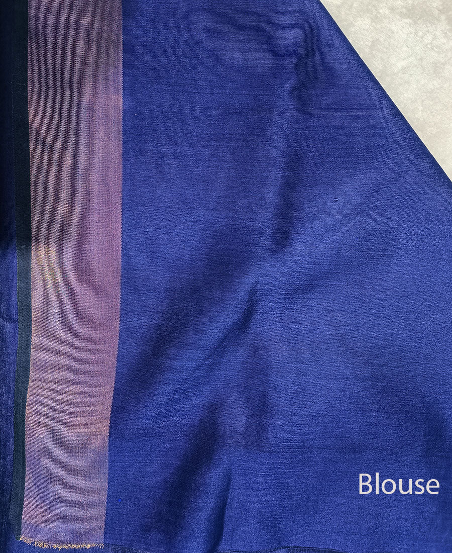 Blue and Natural Tussar Raw Silk Saree