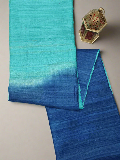 Blue and Sea Green Tussar Ghicha Saree