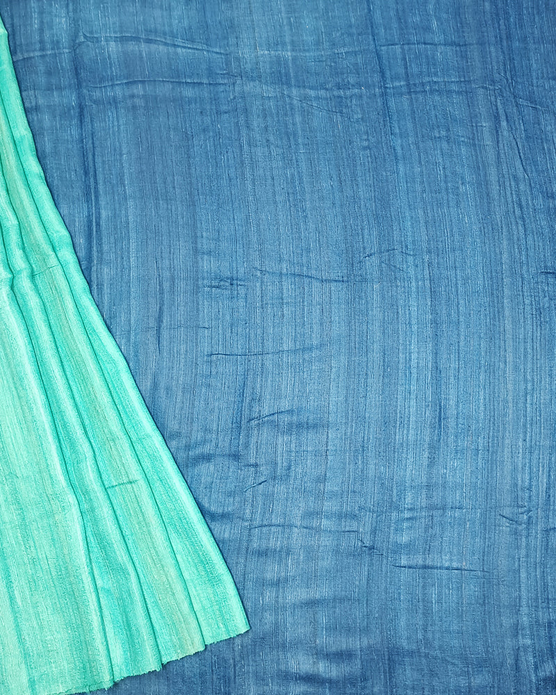 Blue and Sea Green Tussar Ghicha Saree