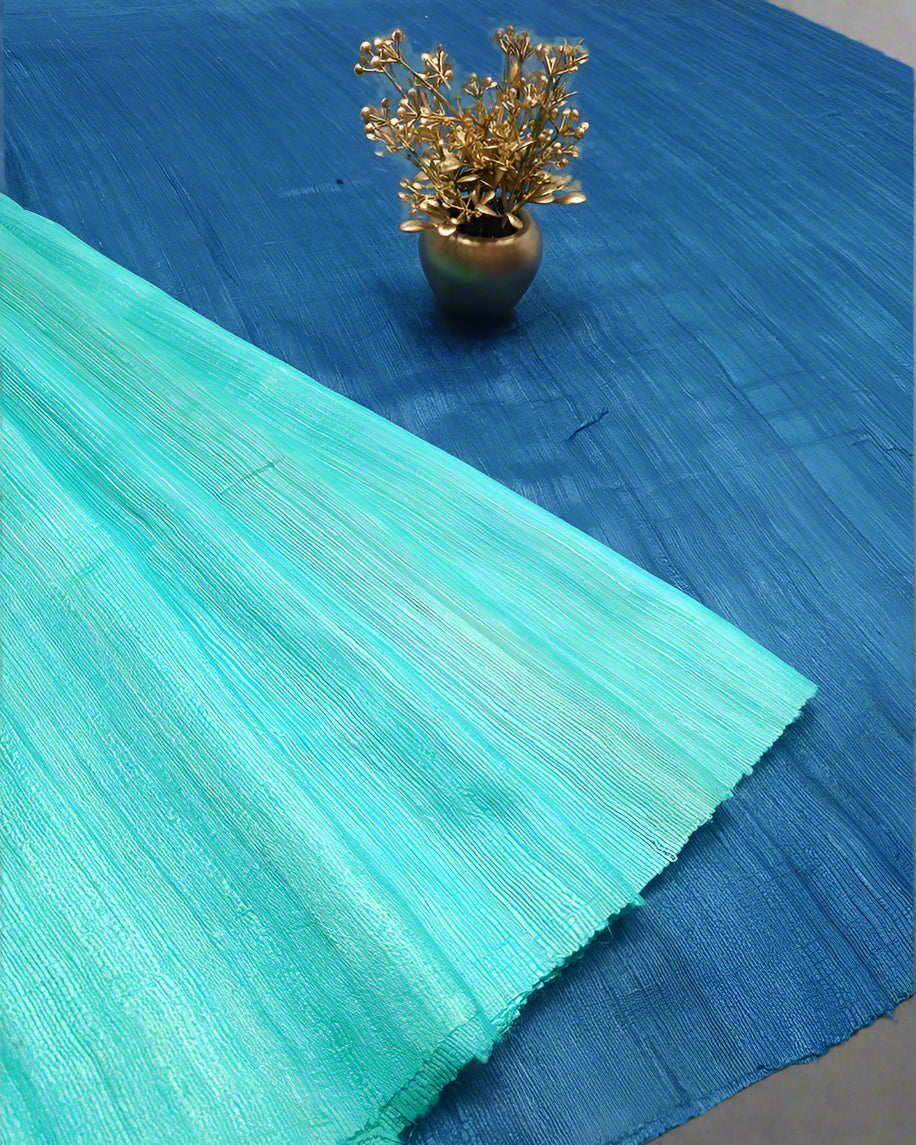 Blue and Sea Green Tussar Ghicha Saree