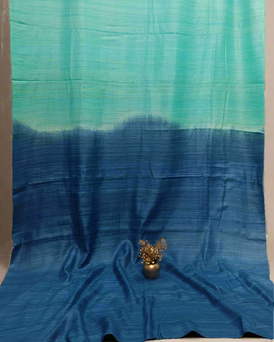 Blue and Sea Green Tussar Ghicha Saree