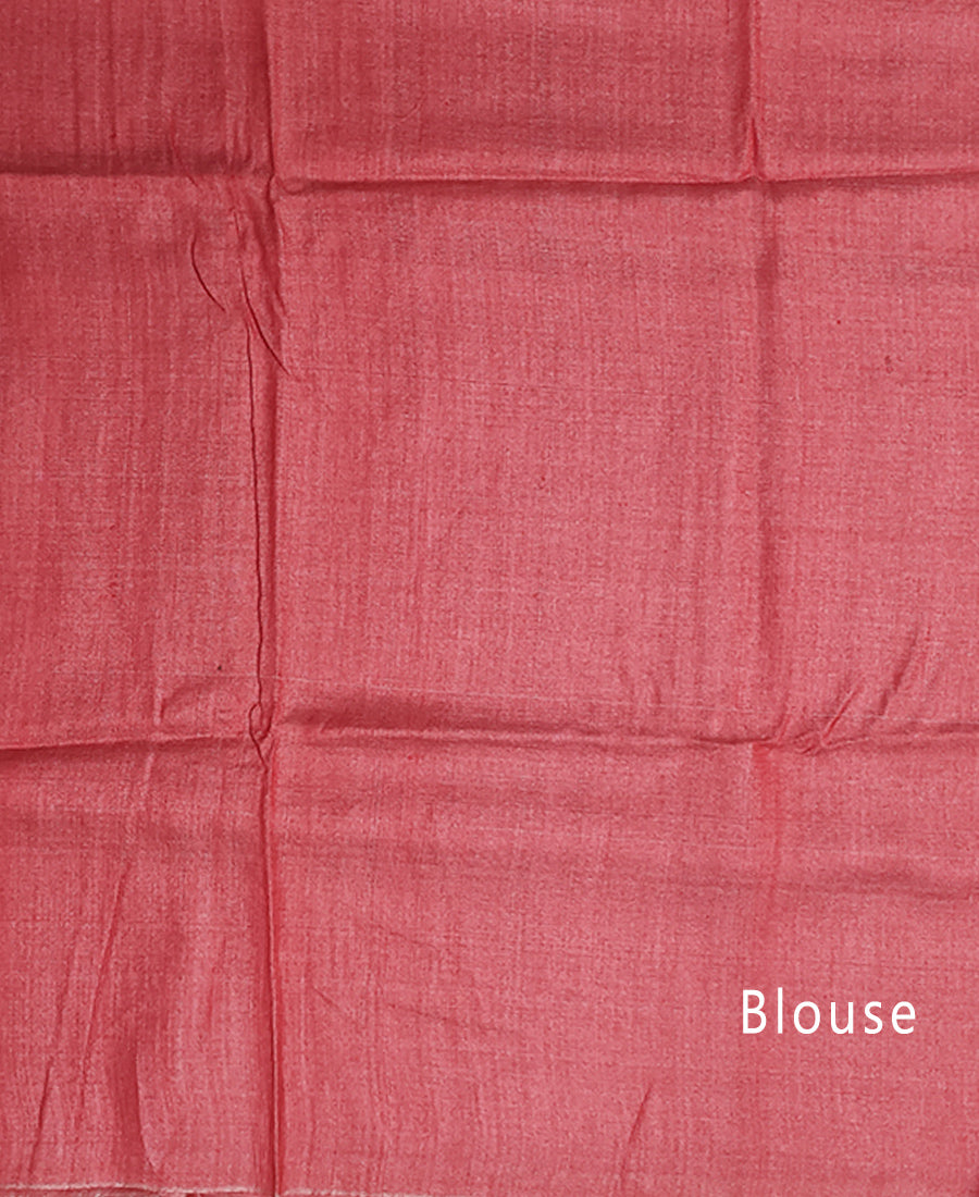 Brick Pink Buta Handloon Tussar Ghicha Silk Saree