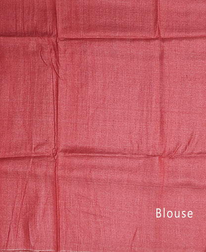 Brick Pink Buta Handloon Tussar Ghicha Silk Saree