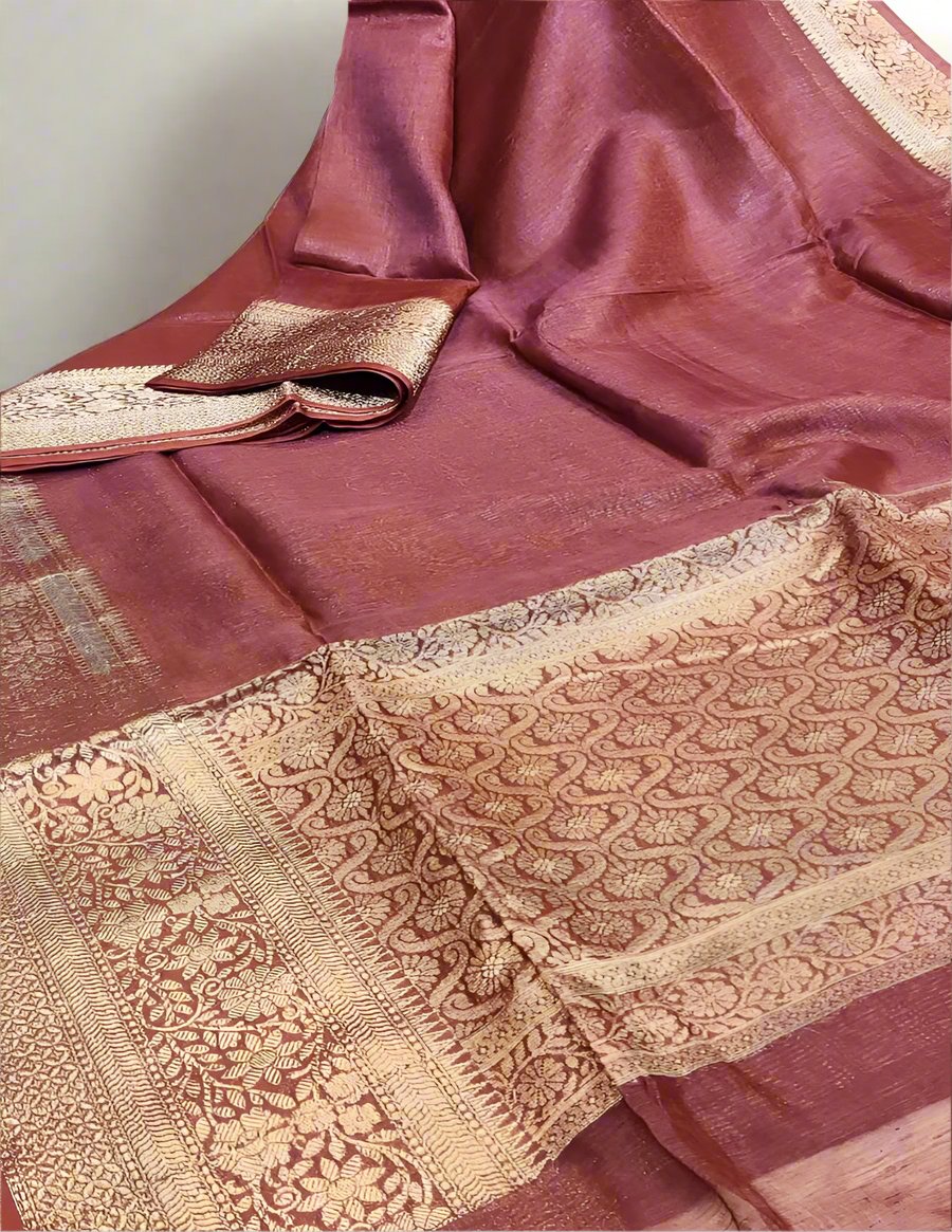 Brown Banarasi Silk Linen saree