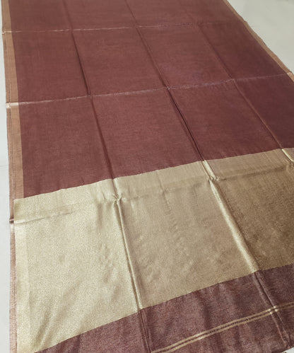 Brown Kota Viscose Silk Saree with Tissue Pallu