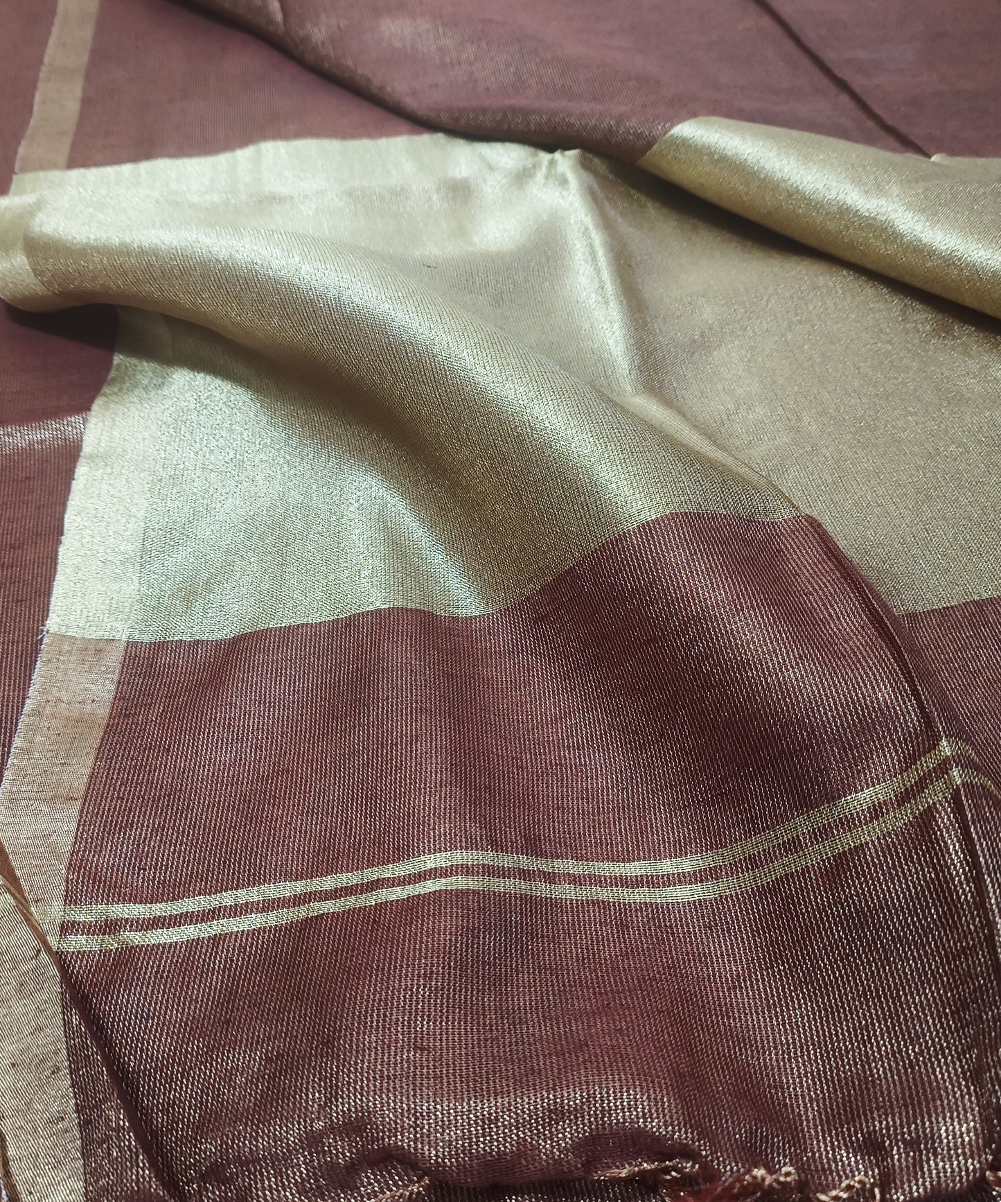 Brown Kota Viscose Silk Saree with Tissue Pallu