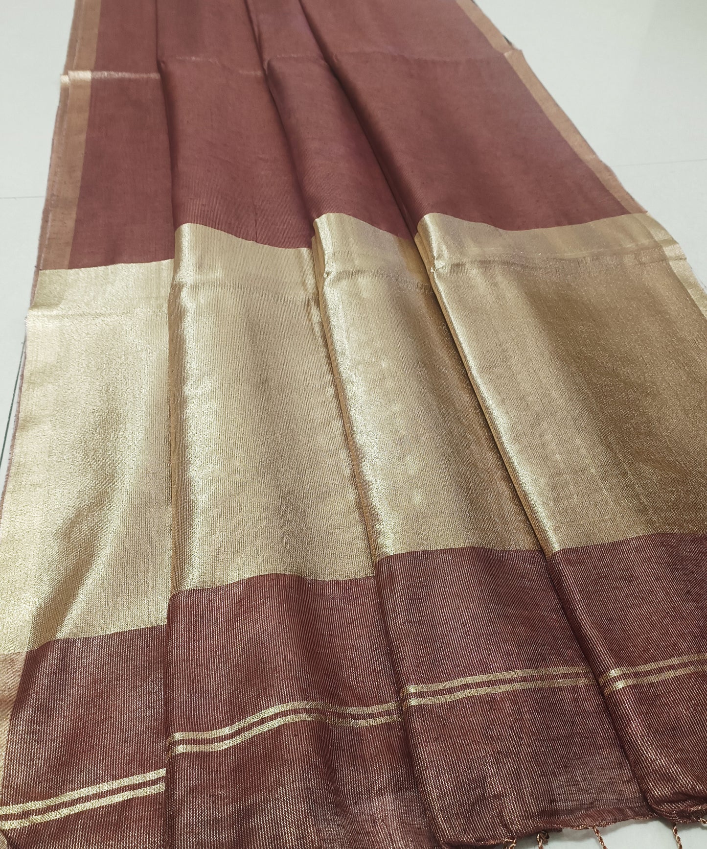 Brown Kota Viscose Silk Saree with Tissue Pallu