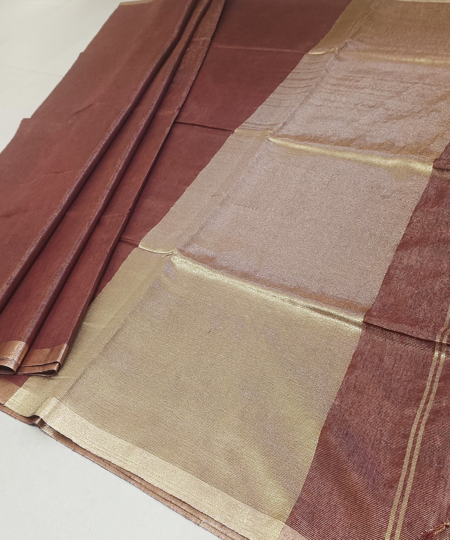 Brown Kota Viscose Silk Saree with Tissue Pallu