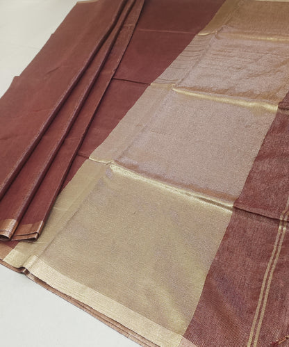 Brown Kota Viscose Silk Saree with Tissue Pallu