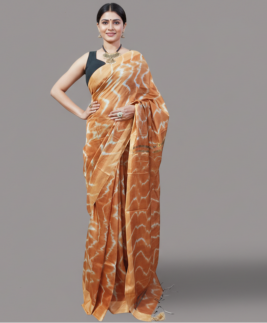 Brown Tie & Dye Kota Silk Saree