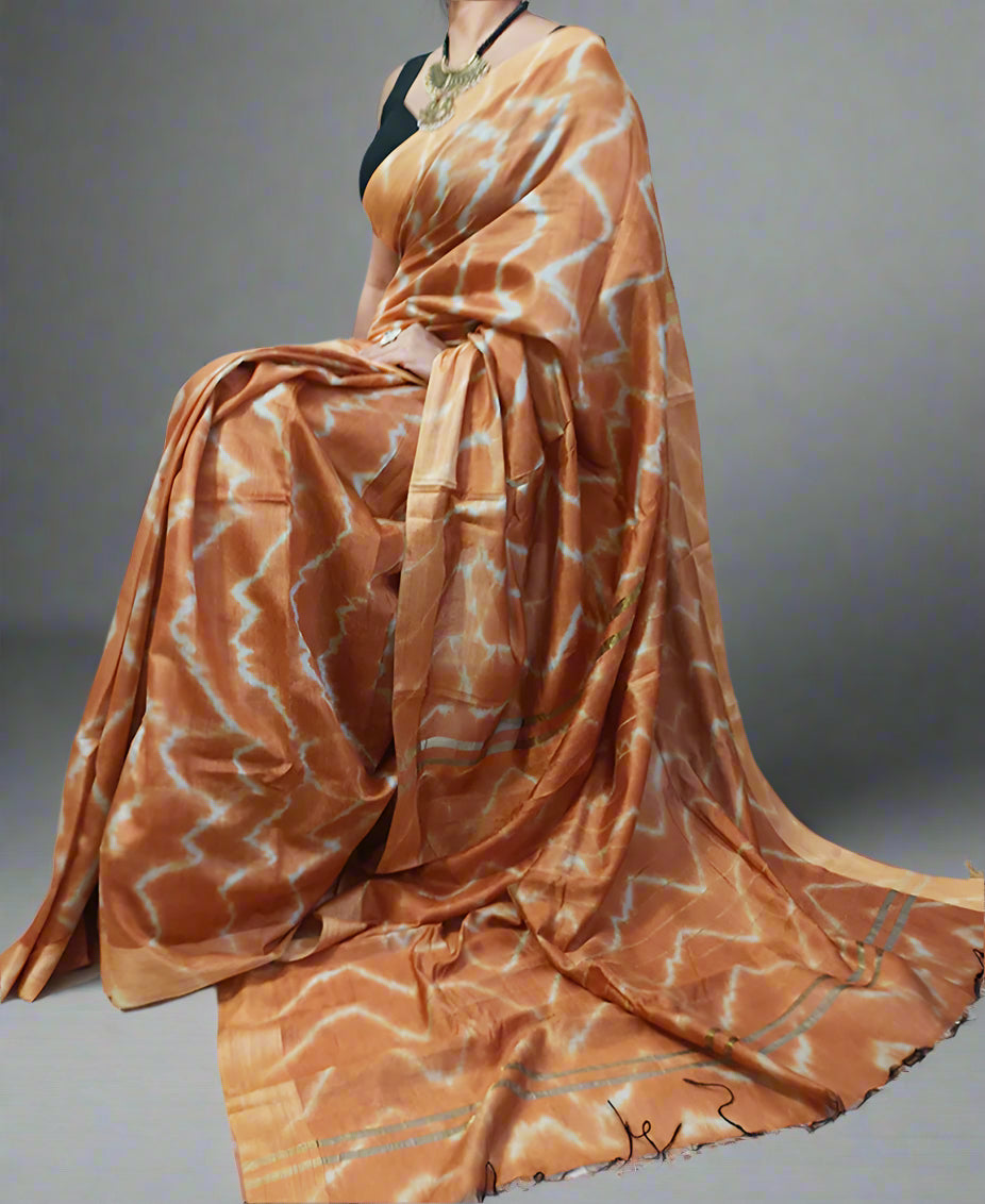 Brown Tie & Dye Kota Silk Saree
