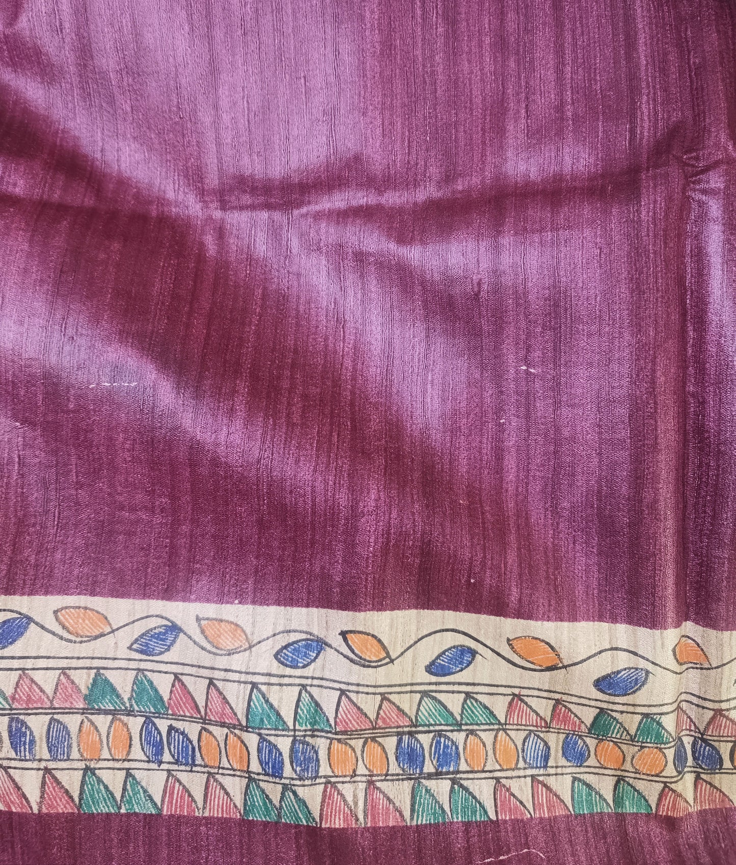 Burgundy Madhubani Hand Painted Silk Saree
