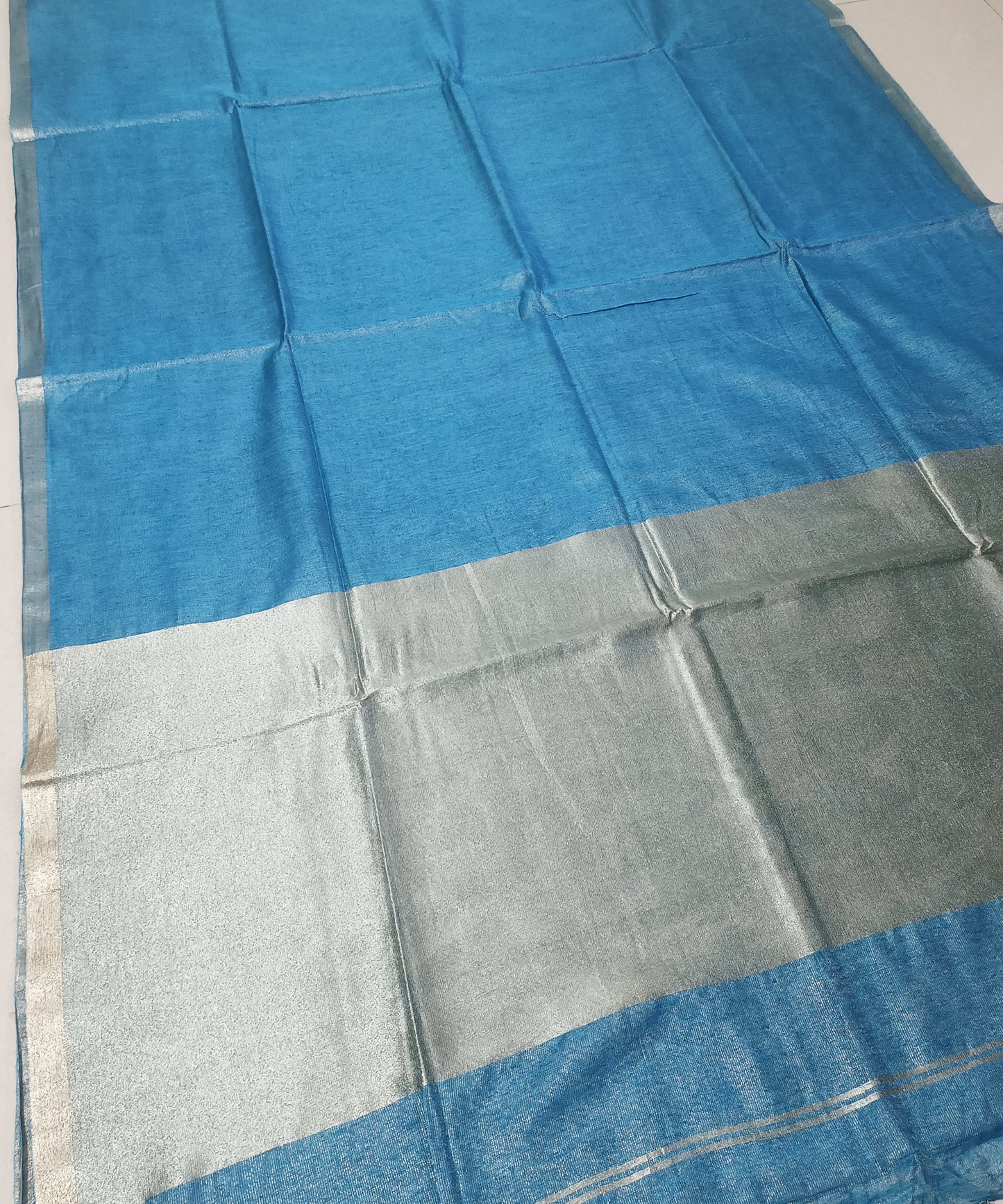 Cerulean Blue Kota Viscose Silk Saree with Tissue Pallu