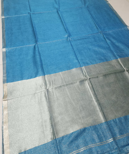 Cerulean Blue Kota Viscose Silk Saree with Tissue Pallu