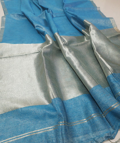Cerulean Blue Kota Viscose Silk Saree with Tissue Pallu