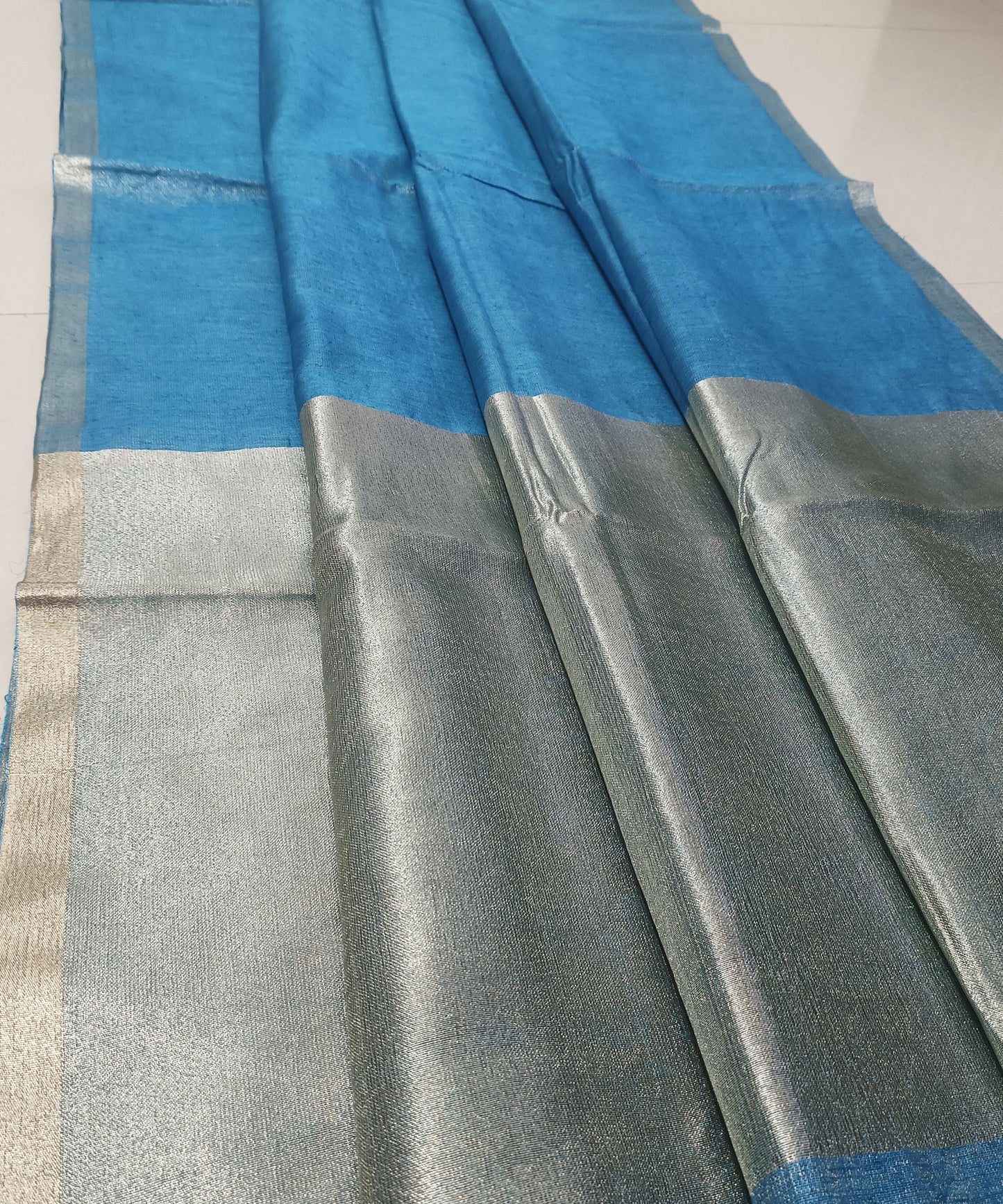 Cerulean Blue Kota Viscose Silk Saree with Tissue Pallu