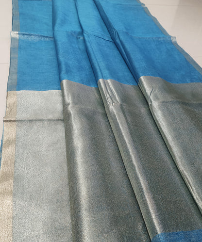 Cerulean Blue Kota Viscose Silk Saree with Tissue Pallu