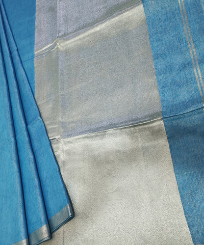 Cerulean Blue Kota Viscose Silk Saree with Tissue Pallu