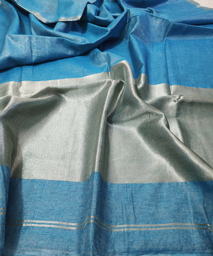 Cerulean Blue Kota Viscose Silk Saree with Tissue Pallu
